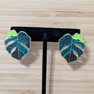 Monstera Green Leaf Inspired Nature Plant Stud Boho Chic Earrings Jewelry